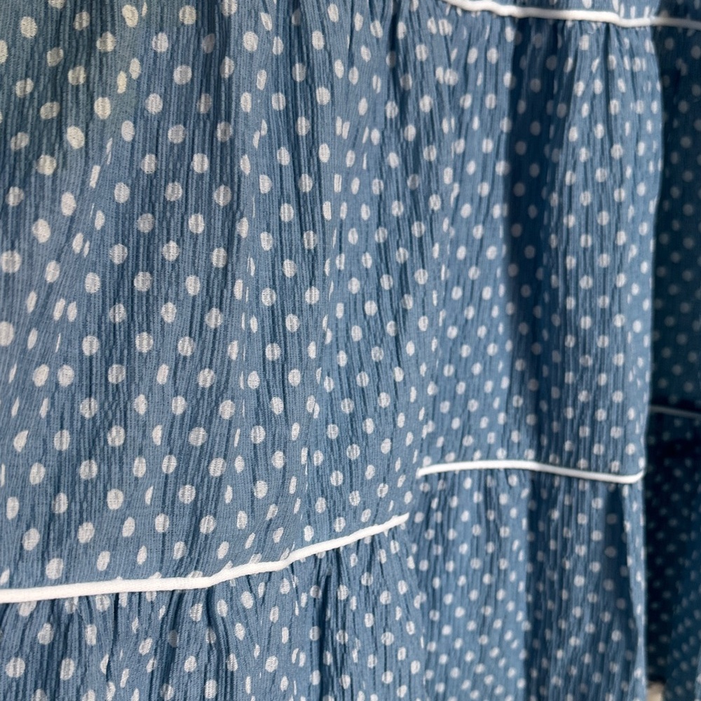 Vintage women’s Blue Polka Dot Tiered Dress with bow detail - Picture 6 of 9